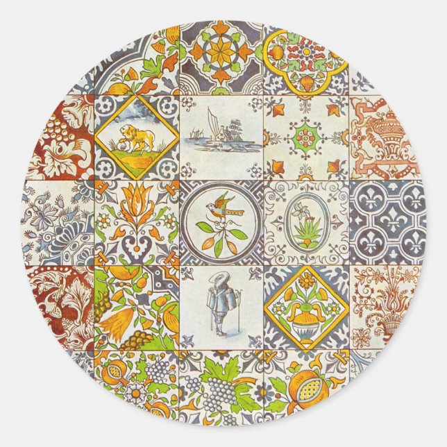 Adesivo Redondo Azulejos cerâmicos neerlandeses (Frente)