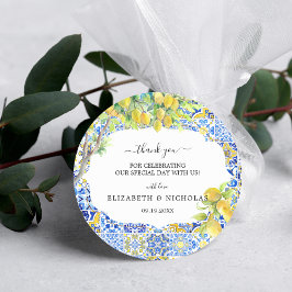 Adesivo Redondo Azulejos de Limão Mediterrâneo | Favor de Casament