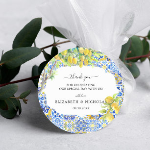 Adesivo Redondo Azulejos de Limão Mediterrâneo   Favor de Casament