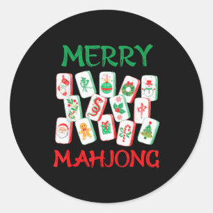 Adesivo Redondo Azulejos de Mahjong de Natal aquarela Mah Jon Chin