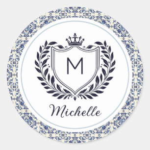 Adesivo Redondo Azulejos Modernos de Português Monograma Azul