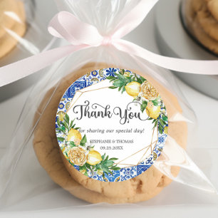 Adesivo Redondo Azulejos Mosaico Mediterrâneo Folhagens Limões Cas