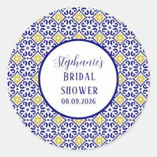 Adesivo Redondo Azulejos Portugueses Azuis Bridal shower Mediterrâ