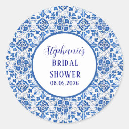 Adesivo Redondo Azulejos Portugueses Azul Mediterrâneo Chá de Noiv