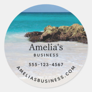 Adesivo Redondo Azure Ocean Sandy Beach Photo Business