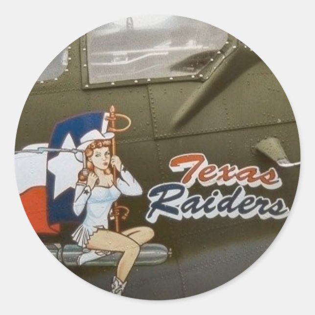 Adesivo Redondo B17 Texas Raiders Nose Art (Frente)