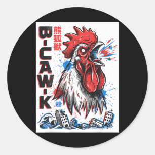 Adesivo Redondo B-caw-k Galinha Japonesa Monstro Gigante Divertido