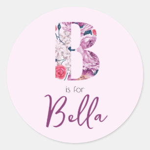 Adesivo Redondo B é para Bella Stickers Baby Girl Pink Name Reveme