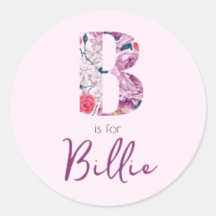 Adesivo Redondo B é para Billie Stickers Baby Girl Name Reveal
