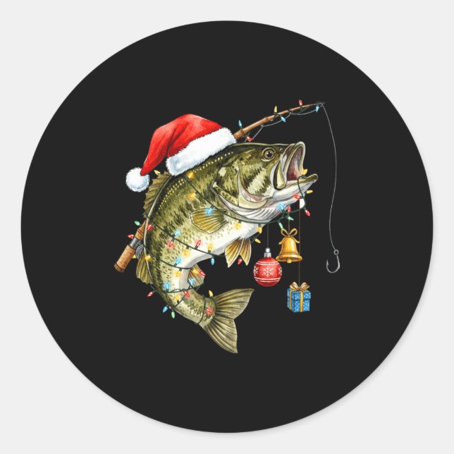 Adesivo Redondo B Fish Festive Lights Christmas Funny Fishing Long (Frente)