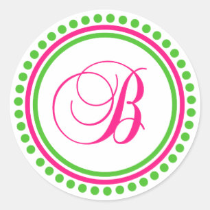 Adesivo Redondo B Monograma (Círculo Ponto Rosa Quente/Verde)