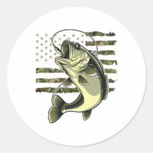 Adesivo Redondo B Peixe Pescaria EUA Bandeira Americana Camuflagem