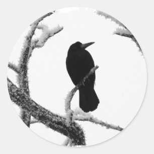 Adesivo Redondo B&W Winter Raven Edgar Allan Poe