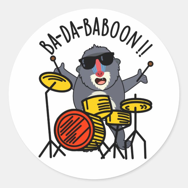 Adesivo Redondo Ba-da-ba-boon Funny Baboon Pun (Frente)