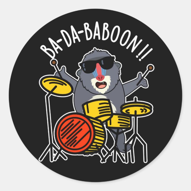 Adesivo Redondo Ba-da-ba-boon Funny Baboon Pun Dark BG (Frente)