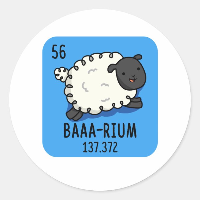 Adesivo Redondo Baa-rium Funny Sheep Chemistry Pun (Frente)