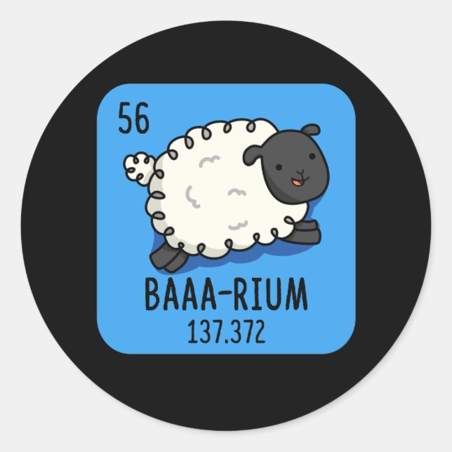 Adesivo Redondo Baa-rium Funny Sheep Chemistry Pun Dark BG (Frente)