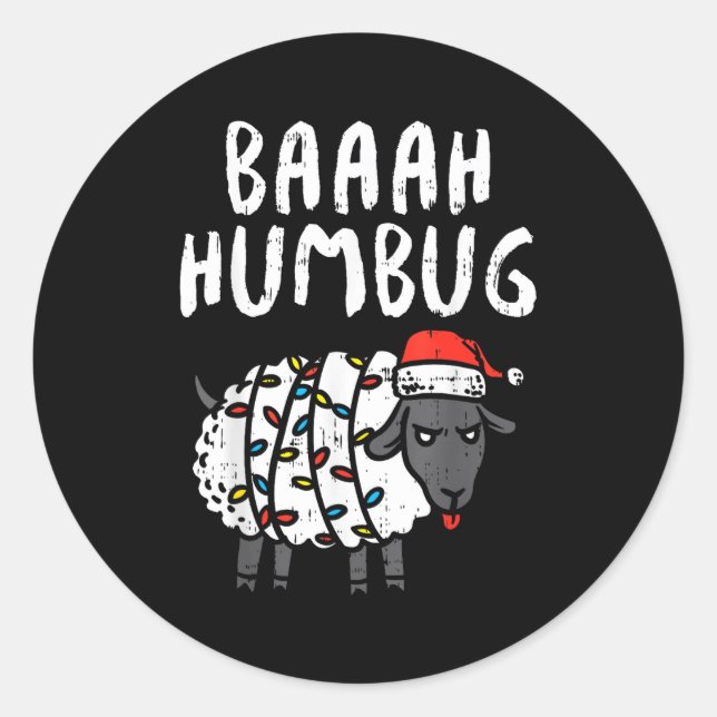 Adesivo Redondo Baaah Humbug Sheep Xmas Lights Funny Anti Christma (Frente)