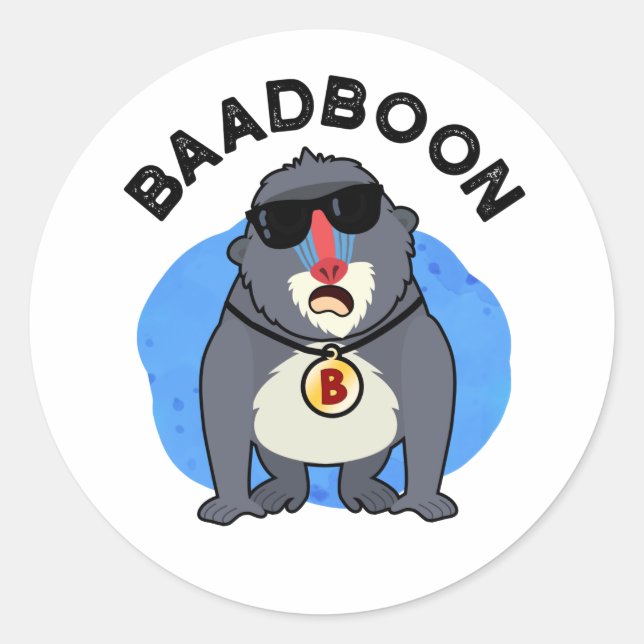 Adesivo Redondo Baadboon Funny Bad Baboon Pun (Frente)