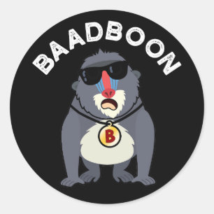 Adesivo Redondo Baadboon Funny Bad Baboon Pun Dark BG