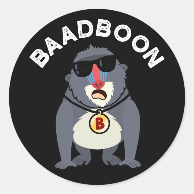 Adesivo Redondo Baadboon Funny Bad Baboon Pun Dark BG (Frente)