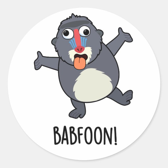 Adesivo Redondo Bab-foon Funny Baffoon Baboon Pun (Frente)