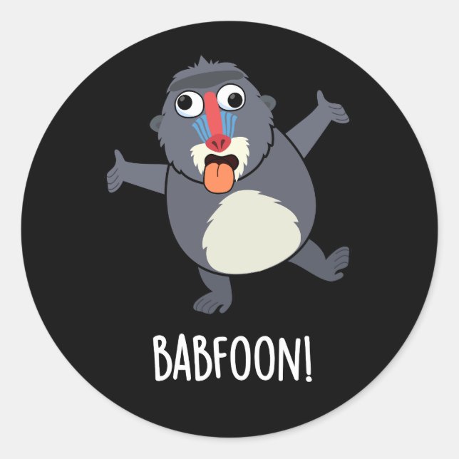 Adesivo Redondo Bab-foon Funny Buffoon Baboon Pun Dark BG (Frente)