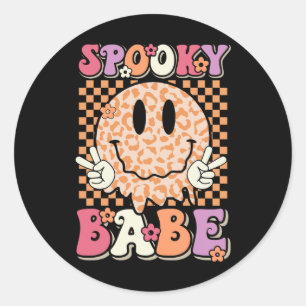 Adesivo Redondo Babe Groovy Halloween Leopard Sorri Olhado