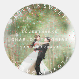 Adesivo Redondo Babel de Fotografia Rosa-Teal de Obrigados de Casa