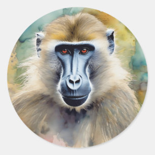 Adesivo Redondo Baboon Watercolor Retrato
