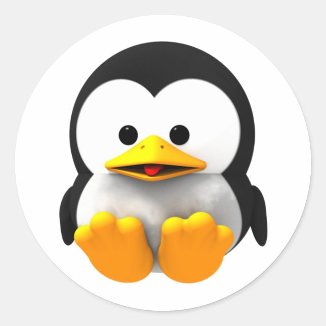 Adesivo Redondo Baby 3-D Tux Linux Penguin Sticker (Frente)