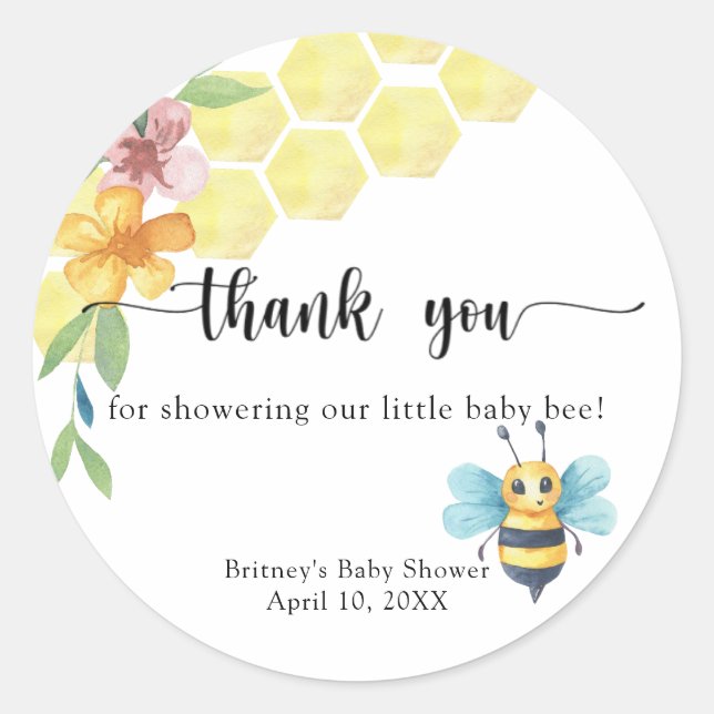 Adesivo Redondo Baby Bee - obrigado (Frente)