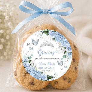 Adesivo Redondo Baby Blue Floral Borboletas Quinceañera Doce 16