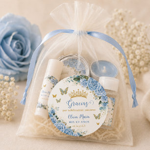 Adesivo Redondo Baby Blue Floral Borboletas Quinceañera Doce 16