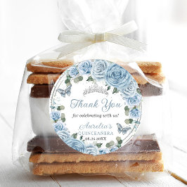 Adesivo Redondo Baby Blue Floral Silver Butterflies Princesa Favor