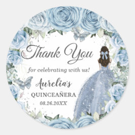Adesivo Redondo Baby Blue Floral Silver Butterflies Princesa Favor