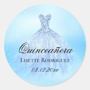 Adesivo Redondo Baby Blue Quinceanera Personalizado