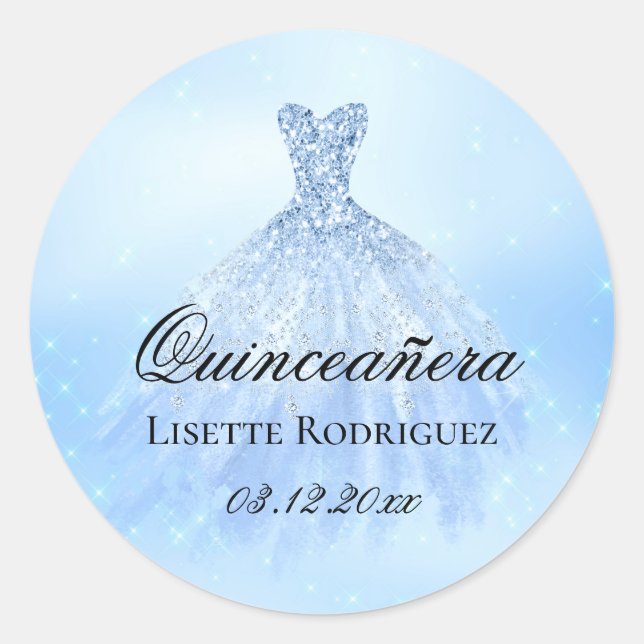 Adesivo Redondo Baby Blue Quinceanera Personalizado (Frente)