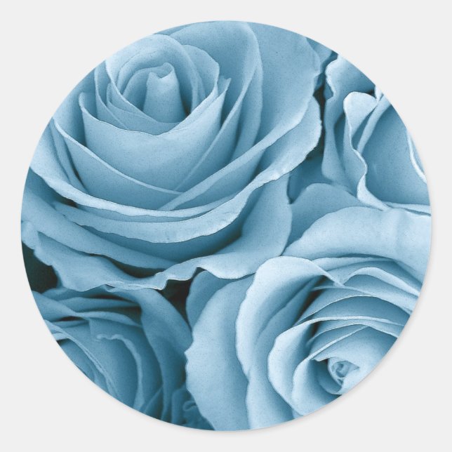 Adesivo Redondo BABY BLUE Rosas - Selo de Envelope de Casamento (Frente)
