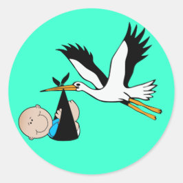 Adesivo Redondo Baby Boy Blue & Stork