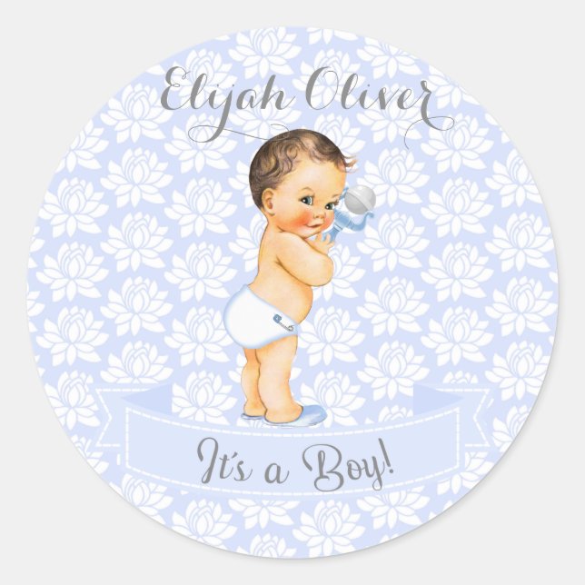 Adesivo Redondo Baby Boy Blue White e Cinzas (Frente)