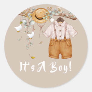 Adesivo Redondo Baby Boy Boho Rustic Greenery