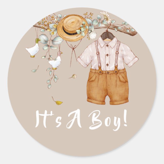Adesivo Redondo Baby Boy Boho Rustic Greenery (Frente)