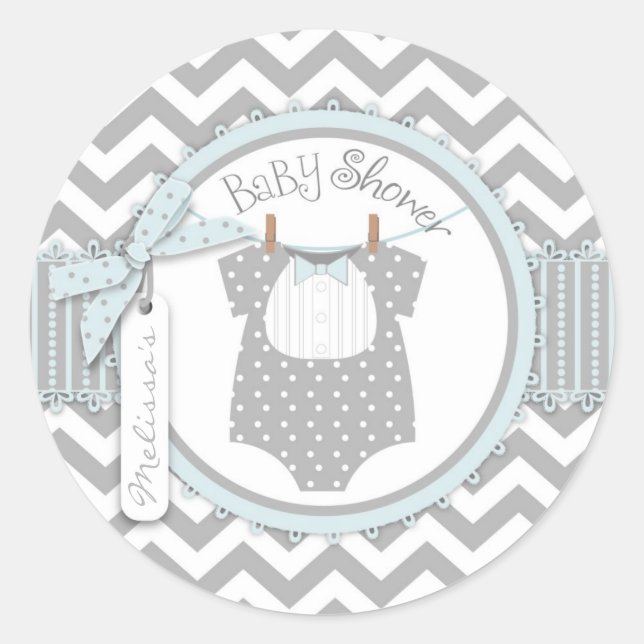 Adesivo Redondo Baby Boy Bow Tie Chevron Imprima Baby Shower (Frente)