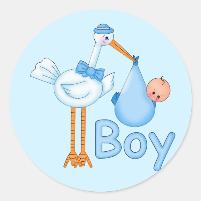 Adesivo Redondo Baby Boy com Stork (Frente)