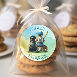 Adesivo Redondo Baby Boy e Dog | Lil Slugger | Chá de fraldas