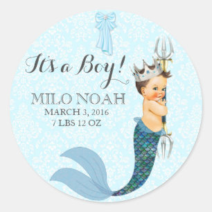 Adesivo Redondo Baby Boy Merman Merboy Prince Crown