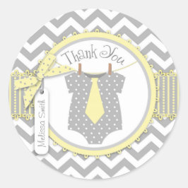 Adesivo Redondo Baby Boy Tie Chevron Impressão Obrigado Rótulo
