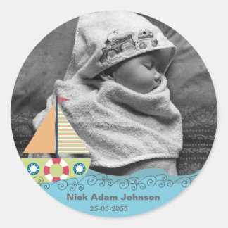 Adesivo Redondo Baby Boys Birth Name & Photo Label Sticker