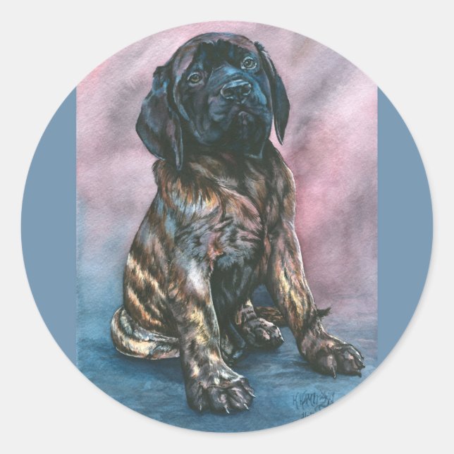 Adesivo Redondo Baby Brindle Mastiff (Frente)